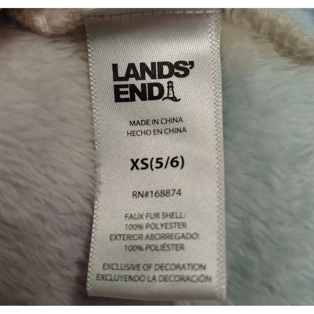Lands' End Kids Fleece Hooded‎ Size 6/ XS Bathrobe Tie Waist Soft Fuzzy Robe